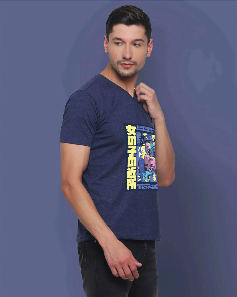 Melangebox Urban Anime V Neck: Melange Navy Blue