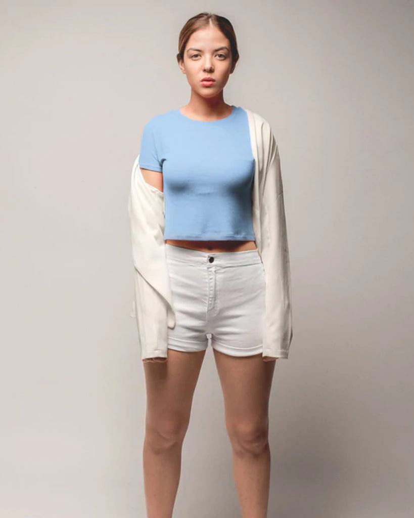 Melangebox Crop Top: Solid Cyan Blue