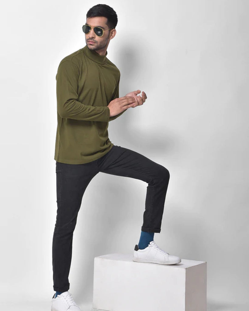 Melangebox Turtle Neck Full Sleeves: Olive