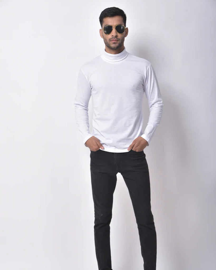 Turtle Neck Full Sleeves: White