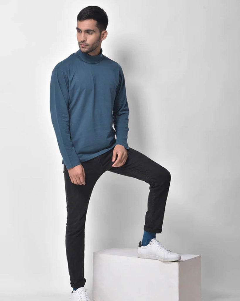 Melangebox Turtle Neck Full Sleeves: Steel Blue