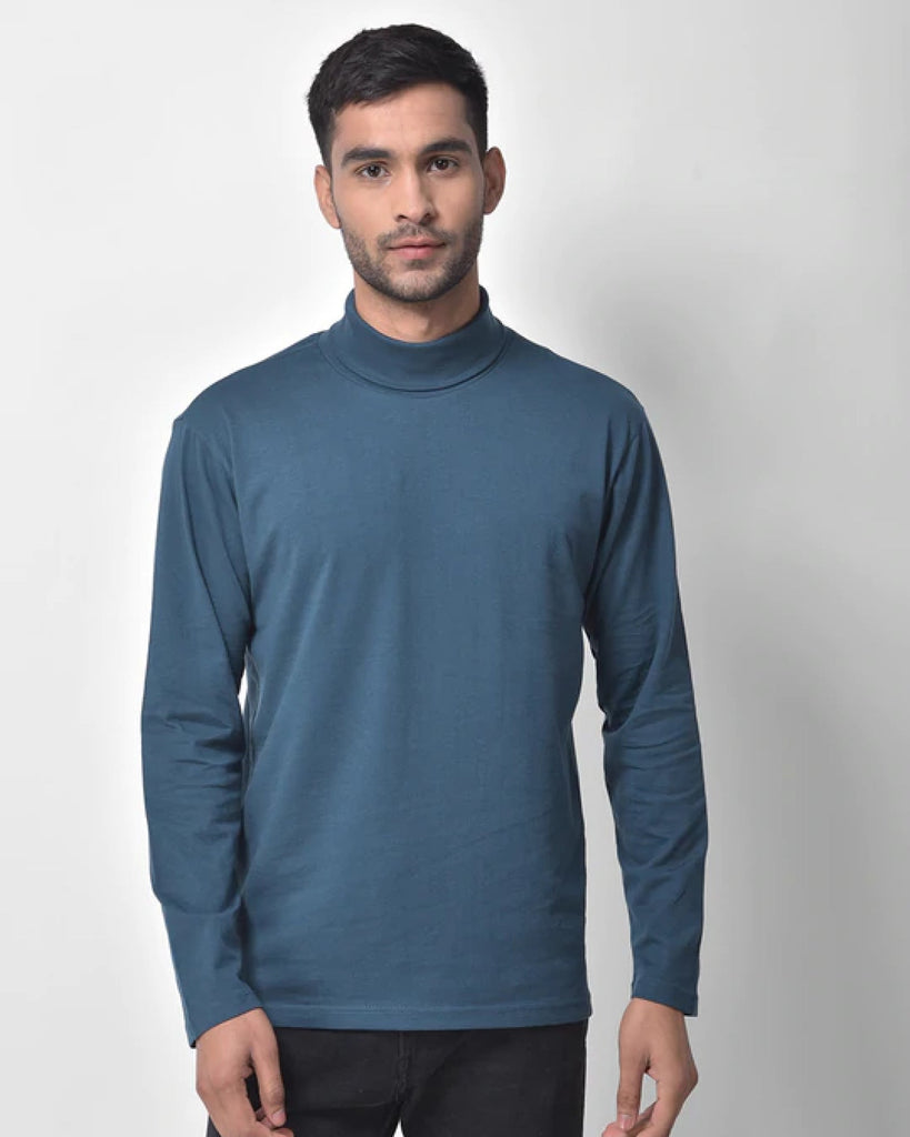 Turtle Neck Full Sleeves: Steel Blue