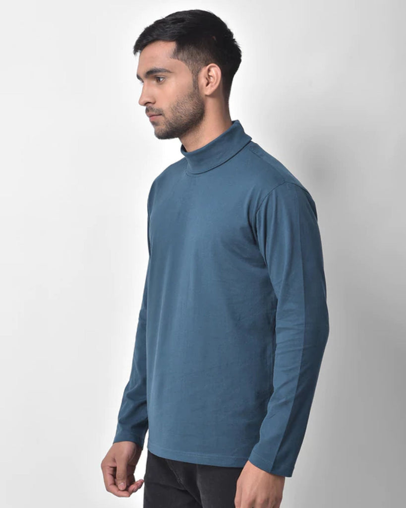 Turtle Neck Full Sleeves: Steel Blue