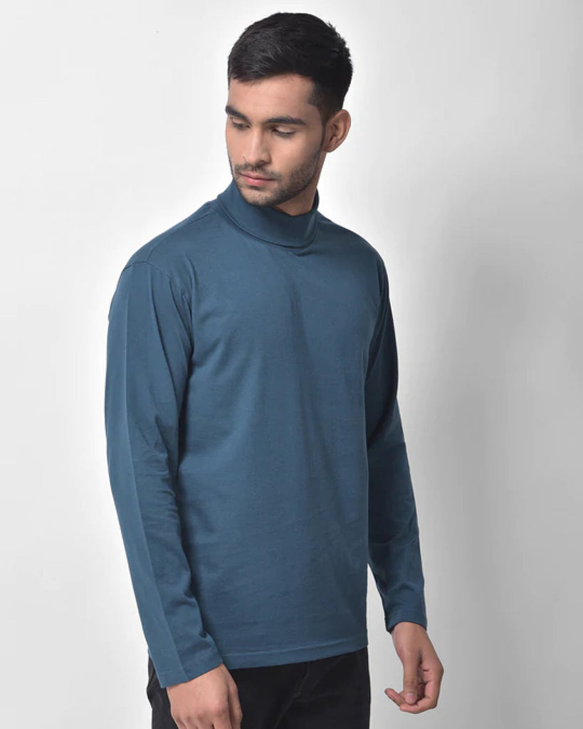 Turtle Neck Full Sleeves: Steel Blue