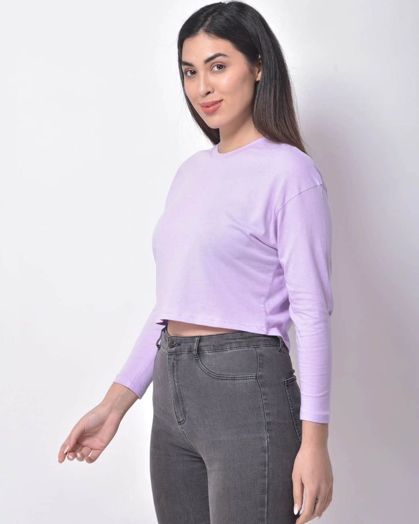 Melangebox Full Sleeves Crop Top: Lavender