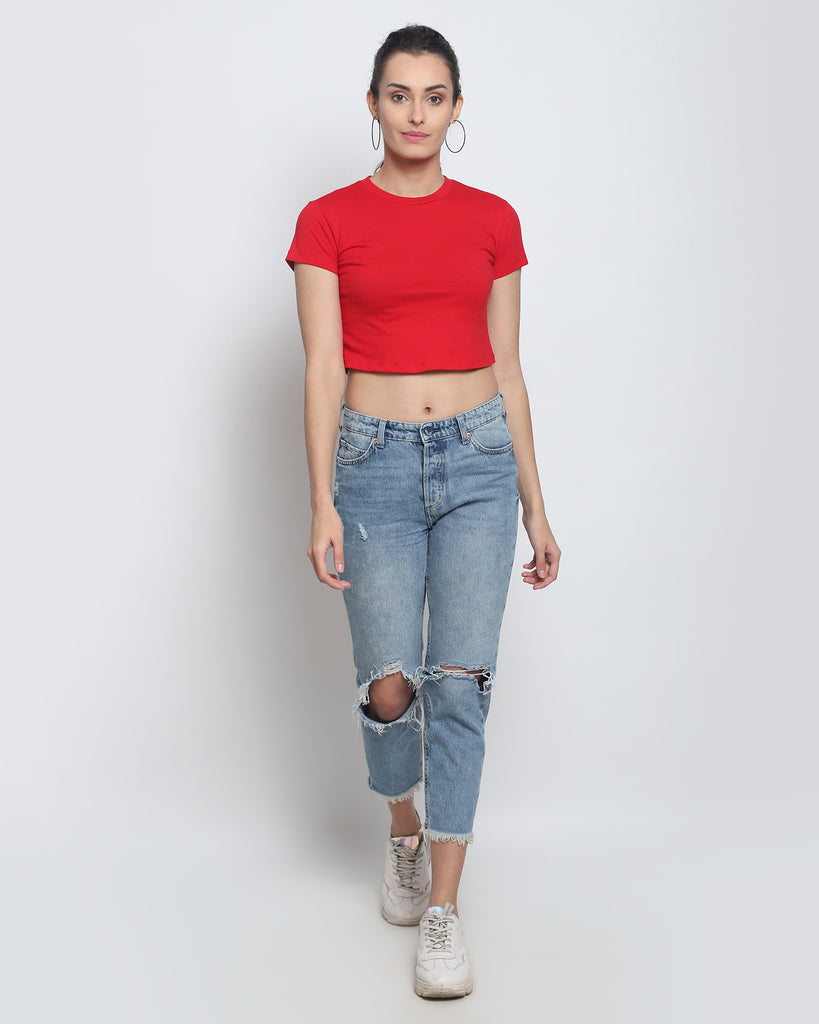 Melangebox Crop Top: Solid Red