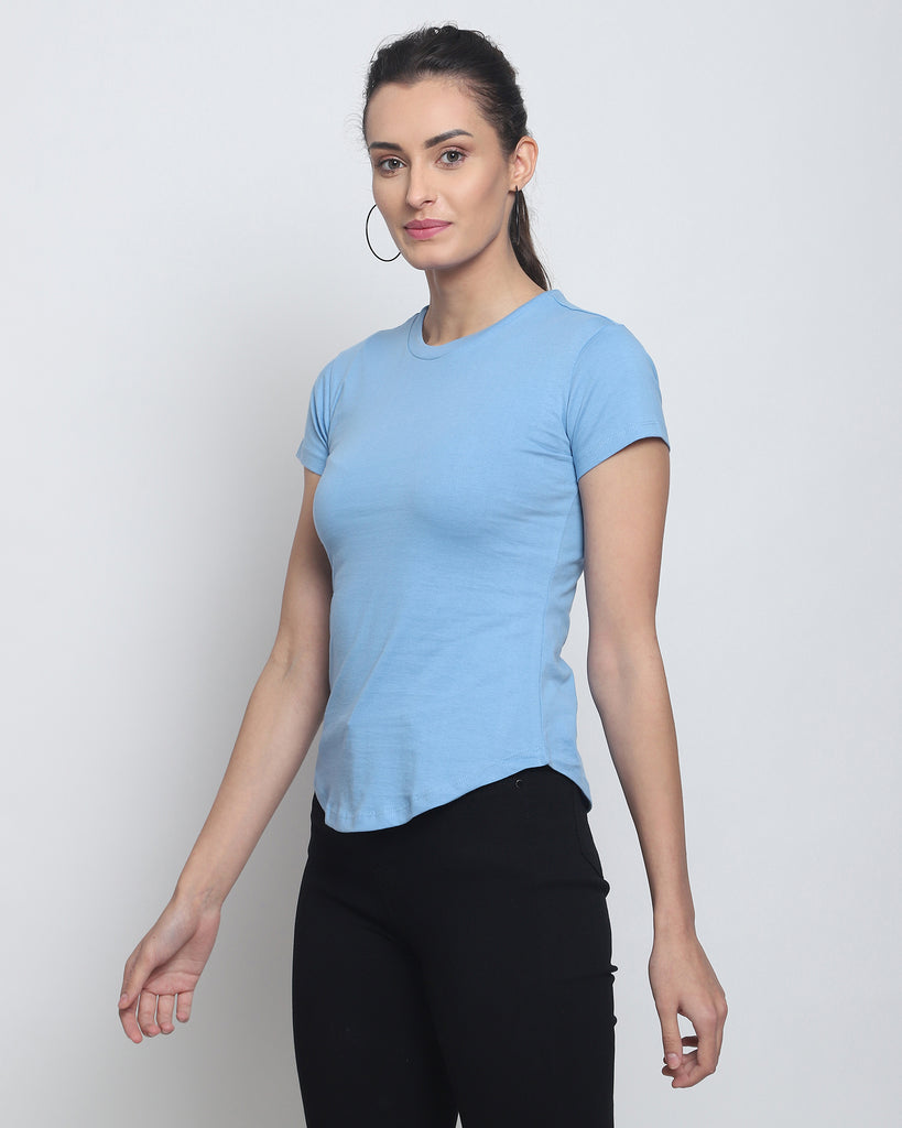 Melangebox Women Crew Neck Top: Cyan Blue