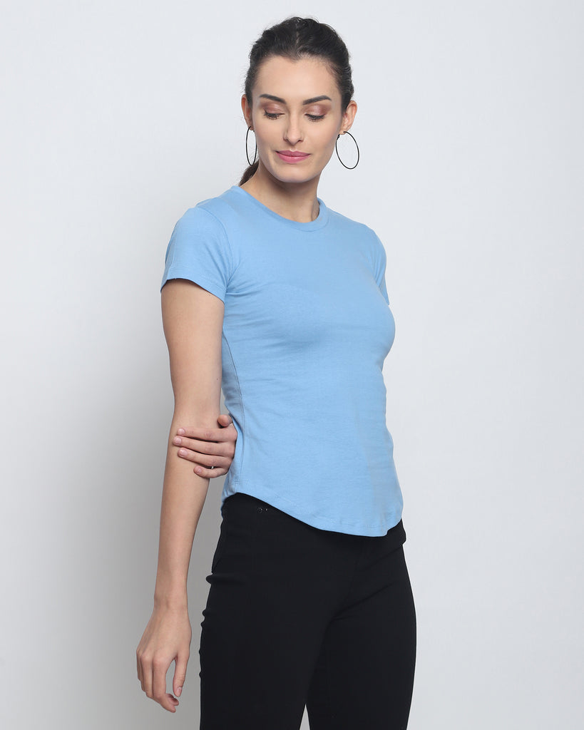 Melangebox Women Crew Neck Top: Cyan Blue