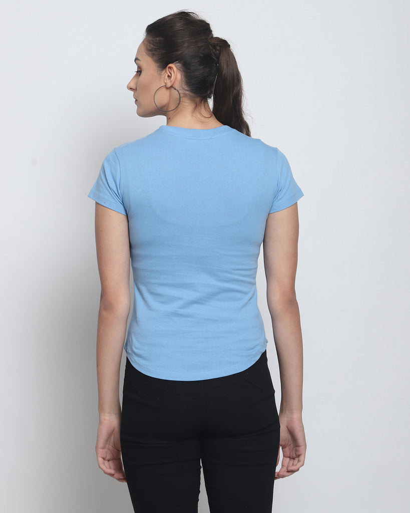 Melangebox Women Crew Neck Top: Cyan Blue