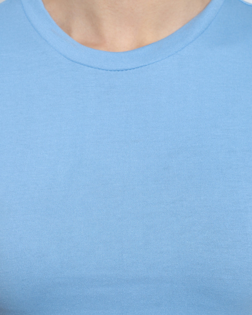 Melangebox Women Crew Neck Top: Cyan Blue