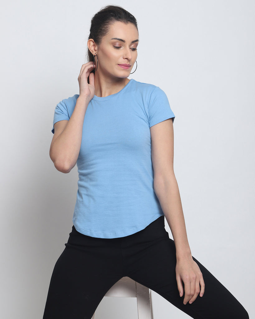 Melangebox Women Crew Neck Top: Cyan Blue