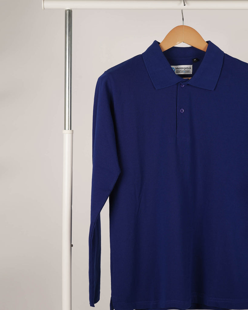 Melangebox Full Sleeves Polo Tee: Royal Blue