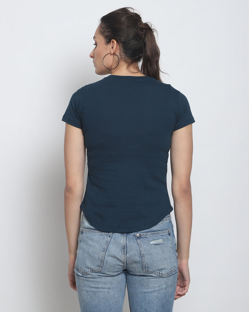 Women Crew Neck Top: Deep Teal Blue