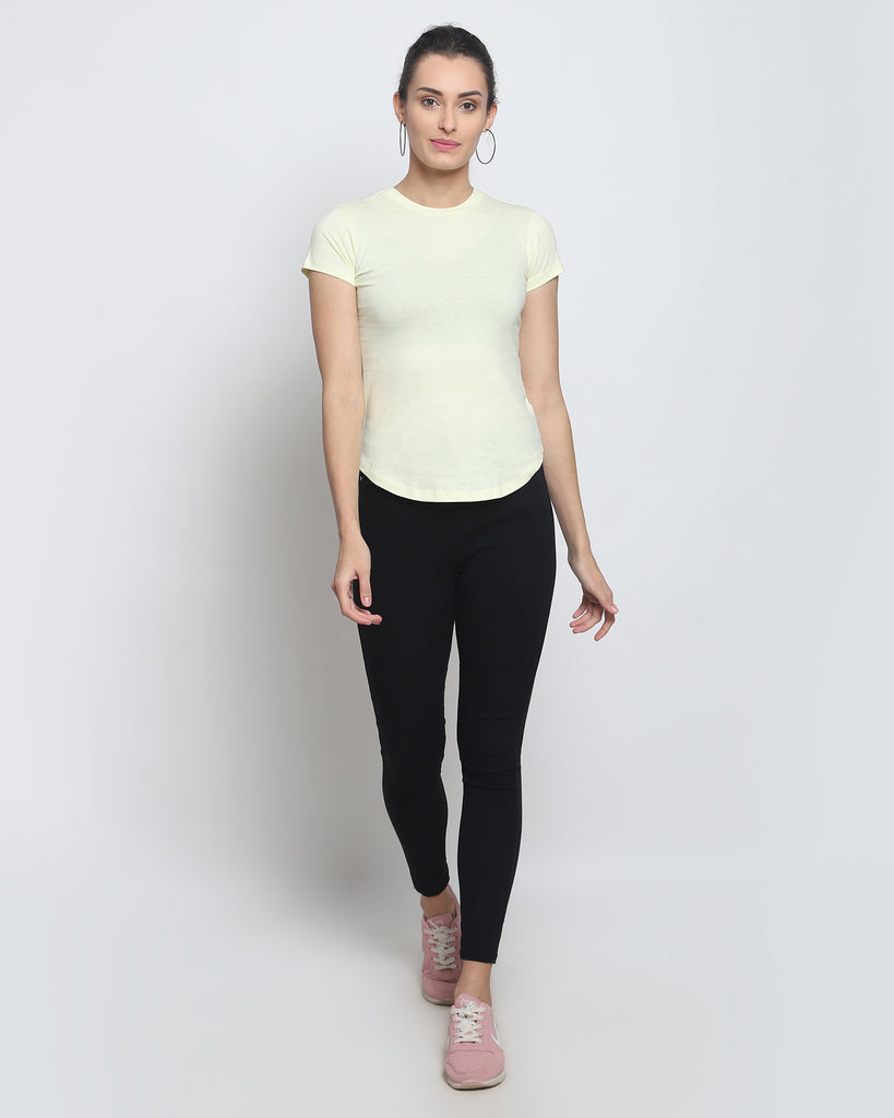 Women Crew Neck Top: Lemon Chiffon