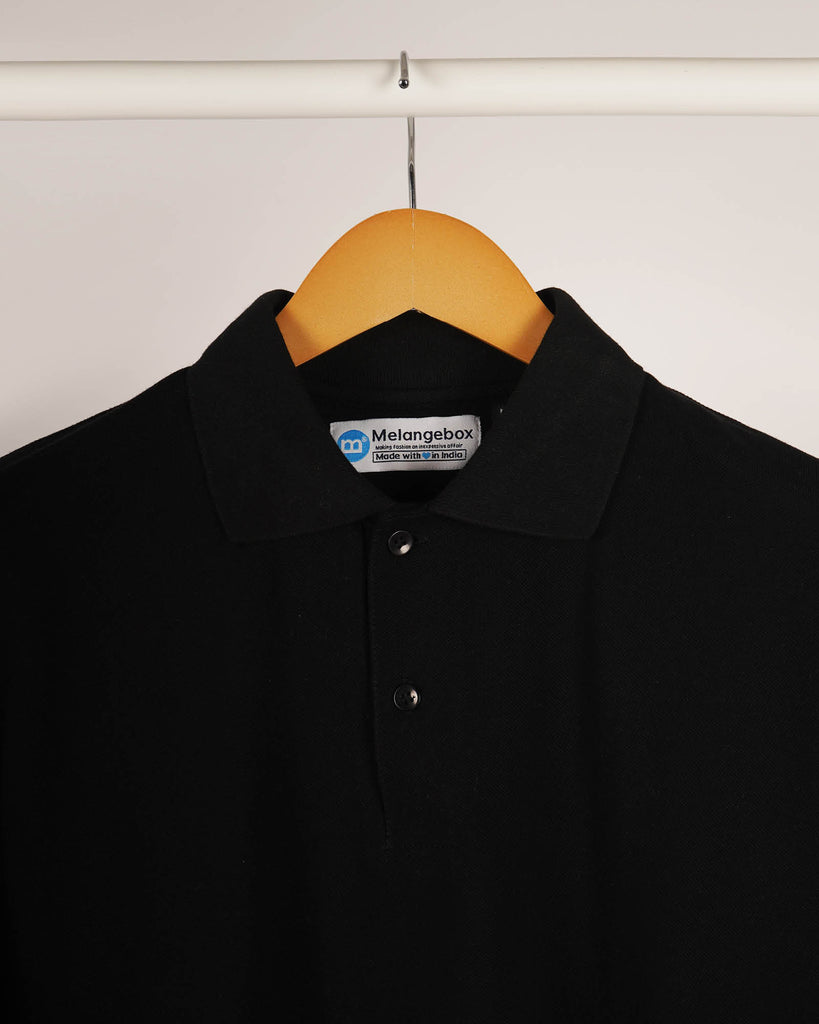 Melangebox Full Sleeves Polo Tee: The Black