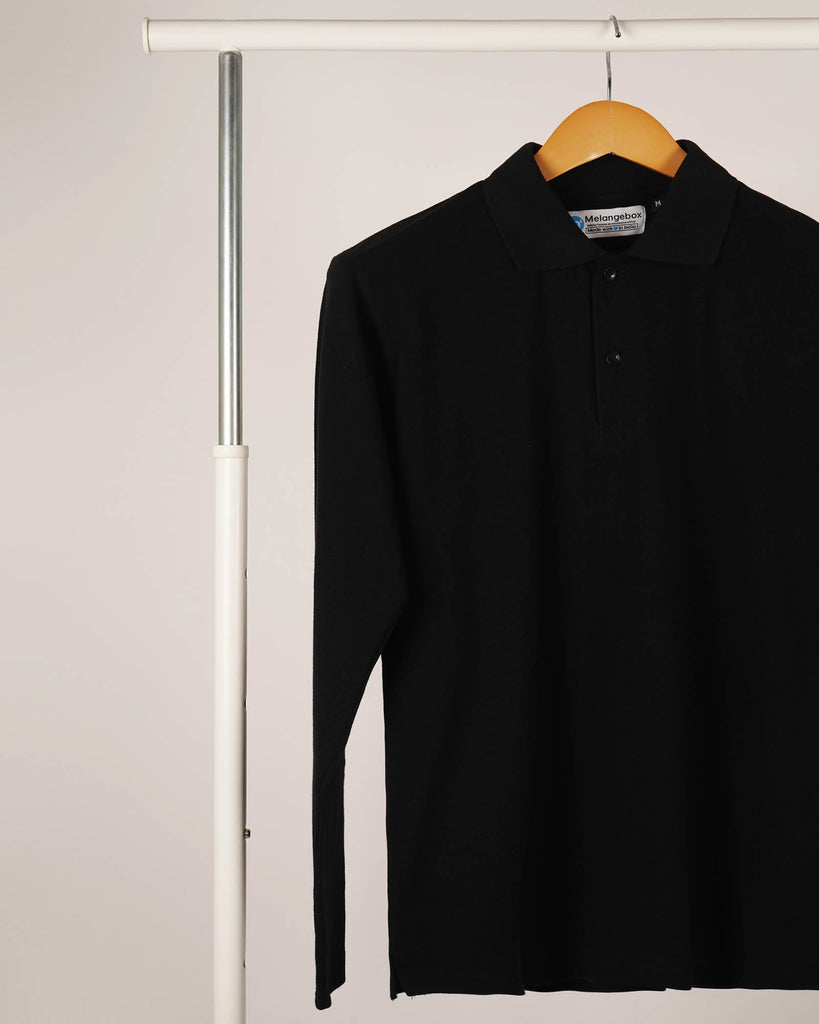 Melangebox Full Sleeves Polo Tee: The Black
