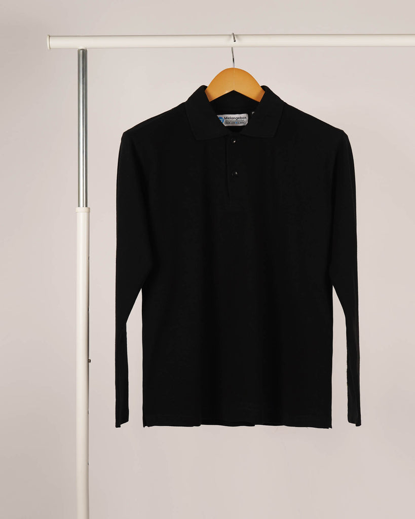 Melangebox Full Sleeves Polo Tee: The Black