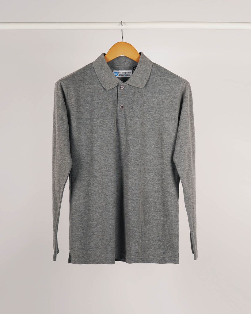 Melangebox Full Sleeves Polo Tee: Grey Melange