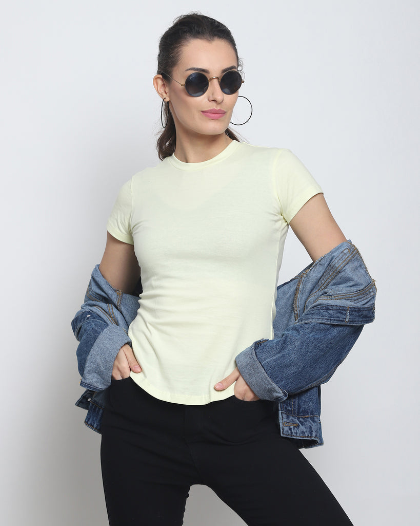 Women Crew Neck Top: Lemon Chiffon