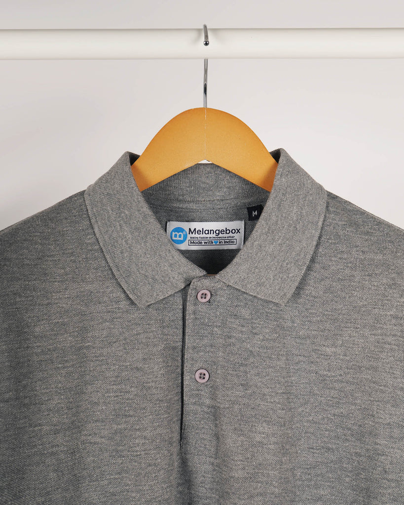 Melangebox Full Sleeves Polo Tee: Grey Melange