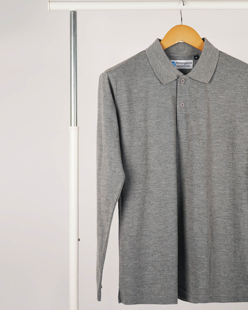 Melangebox Full Sleeves Polo Tee: Grey Melange