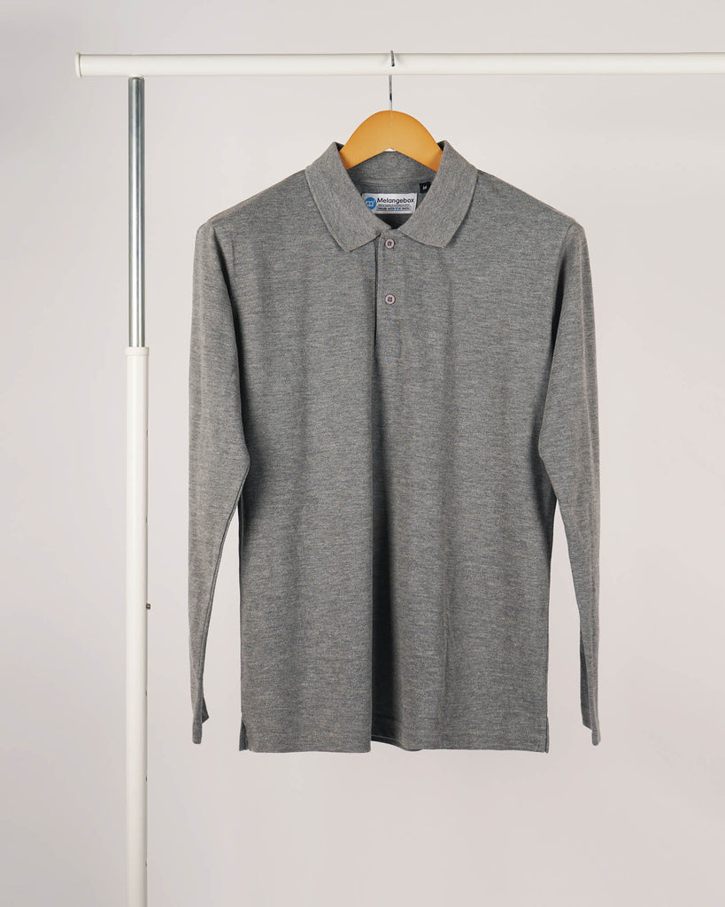 Melangebox Full Sleeves Polo Tee: Grey Melange