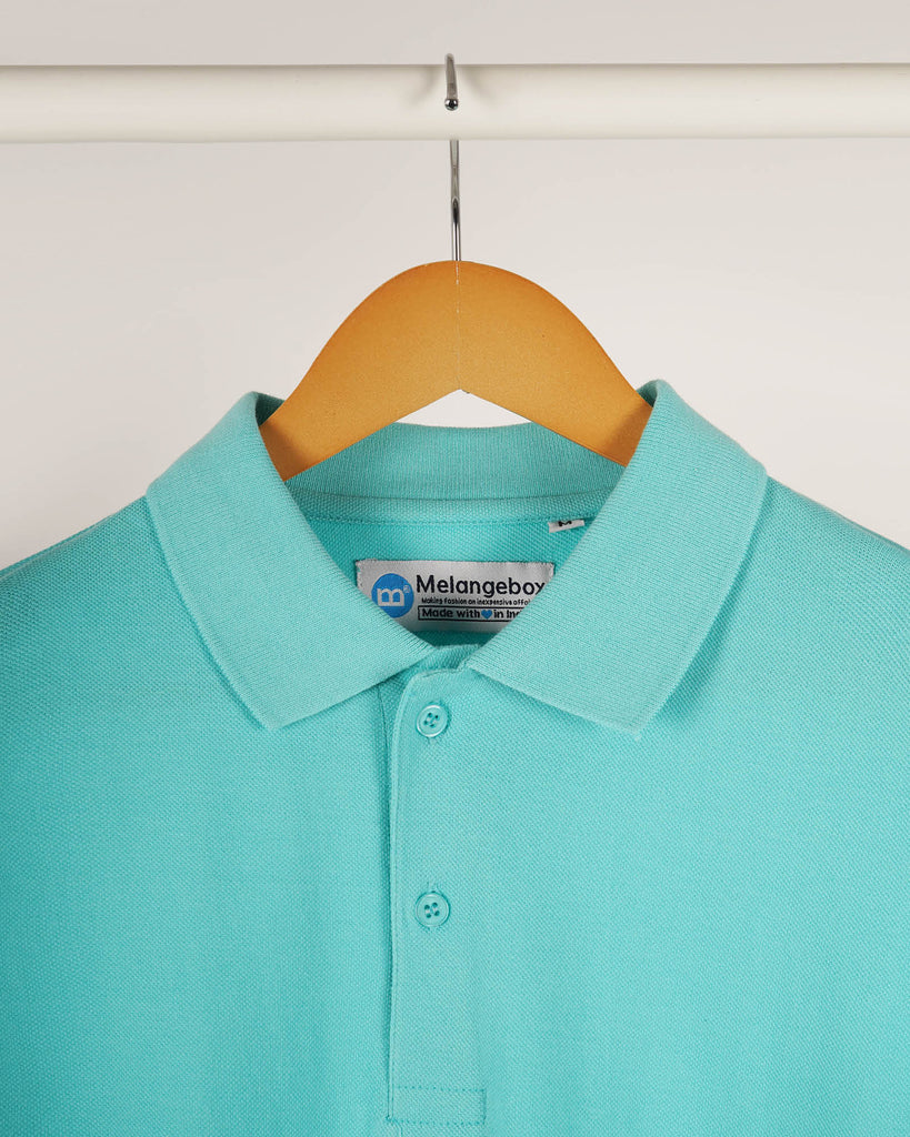 Melangebox Full Sleeves Polo Tee: Robin Egg Blue