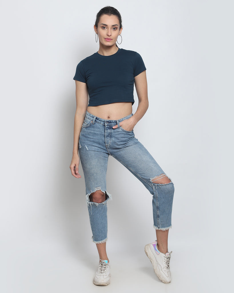 Melangebox Crop Top: Solid Deep Teal Blue