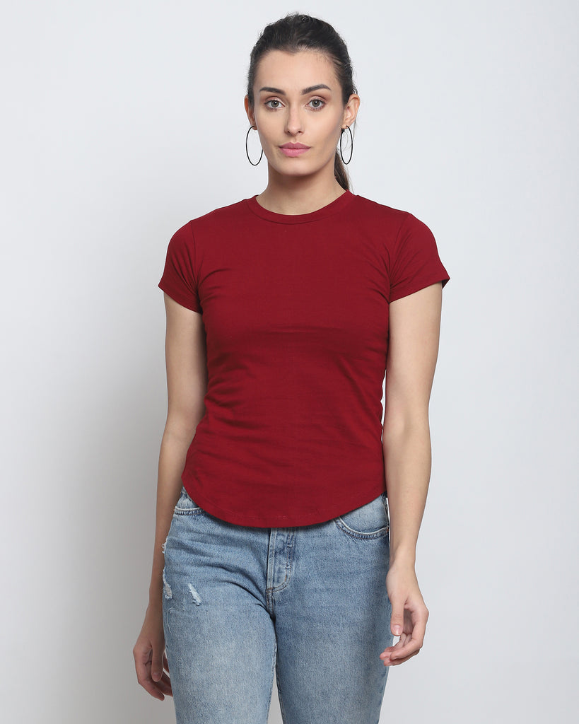 Melangebox Women Crew Neck Top: Maroon