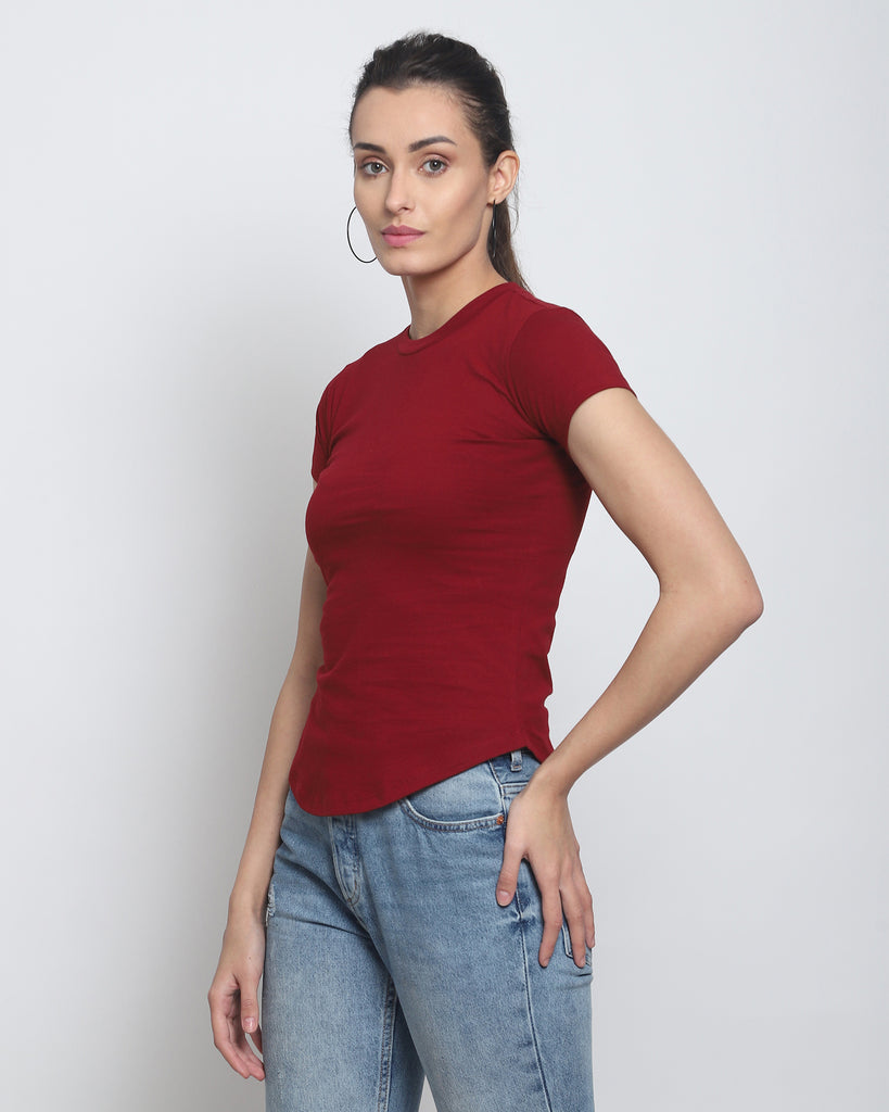 Melangebox Women Crew Neck Top: Maroon