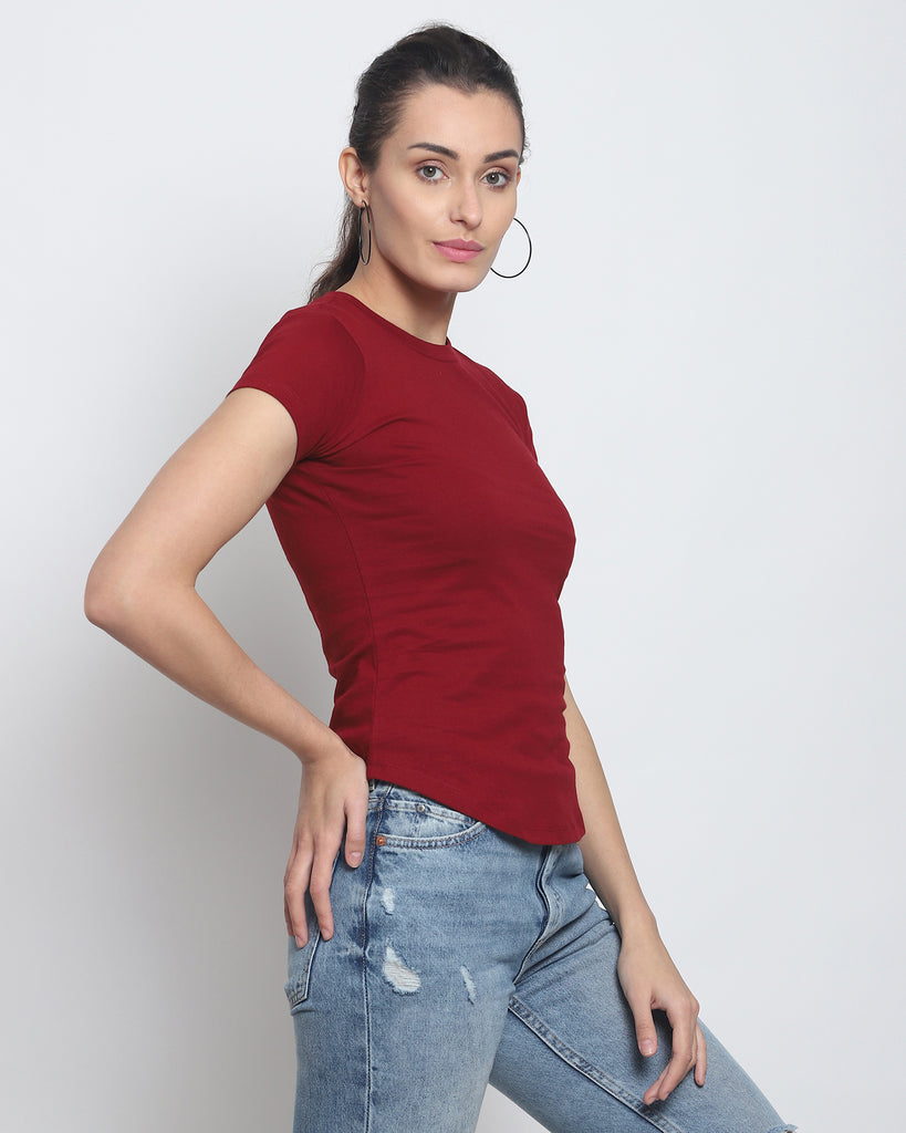 Melangebox Women Crew Neck Top: Maroon