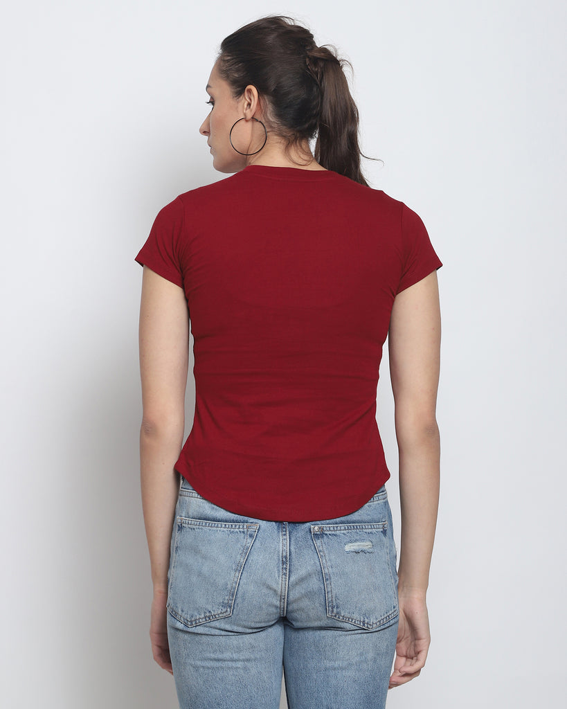 Melangebox Women Crew Neck Top: Maroon