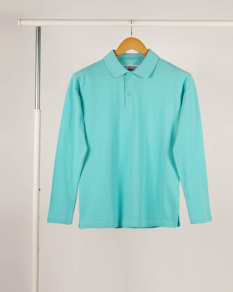 Melangebox Full Sleeves Polo Tee: Robin Egg Blue