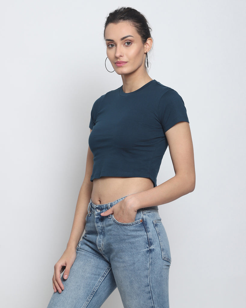 Melangebox Crop Top: Solid Deep Teal Blue