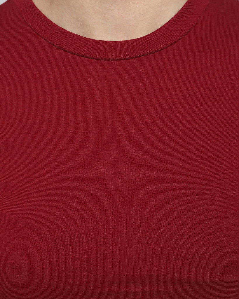 Melangebox Women Crew Neck Top: Maroon