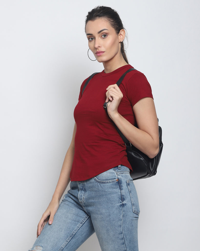 Melangebox Women Crew Neck Top: Maroon