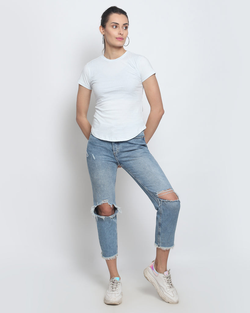 Melangebox Women Crew Neck Top: Morning Mist