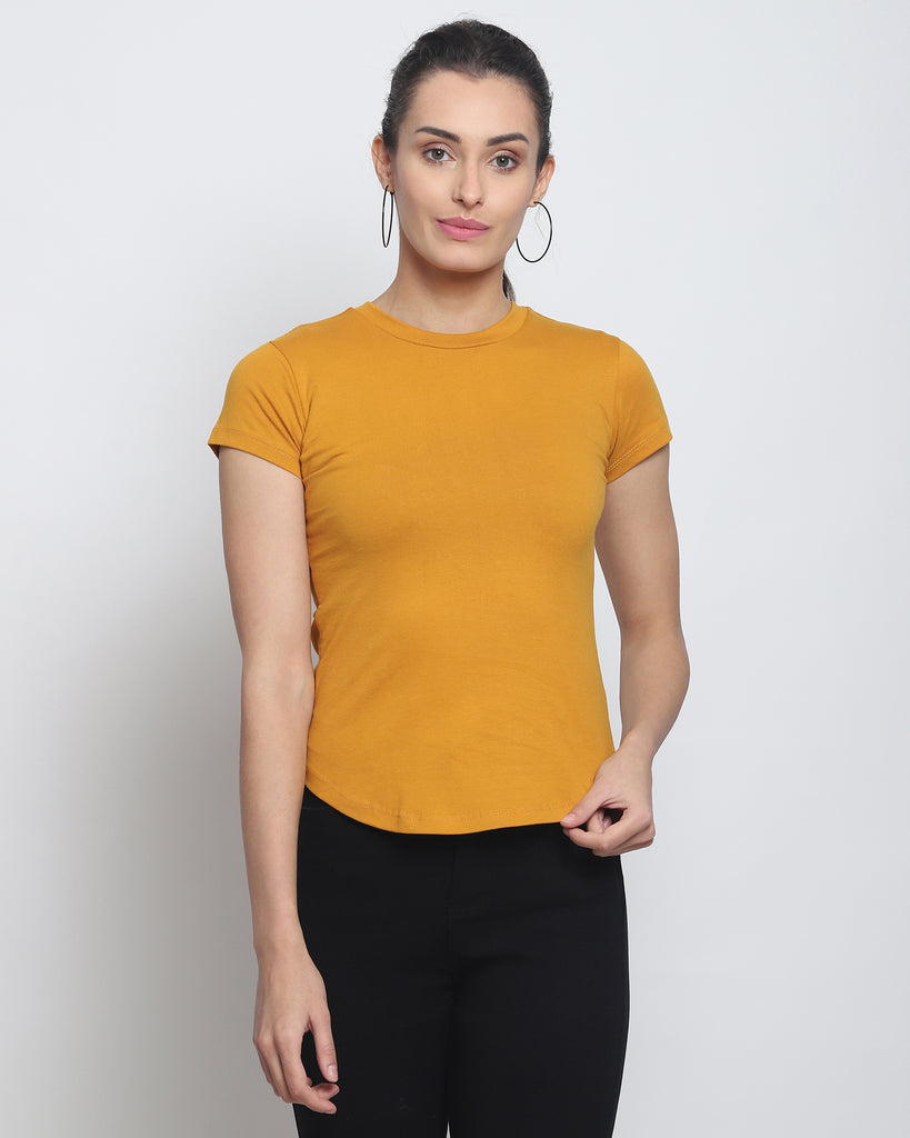 Melangebox Women Crew Neck Top: Mustard