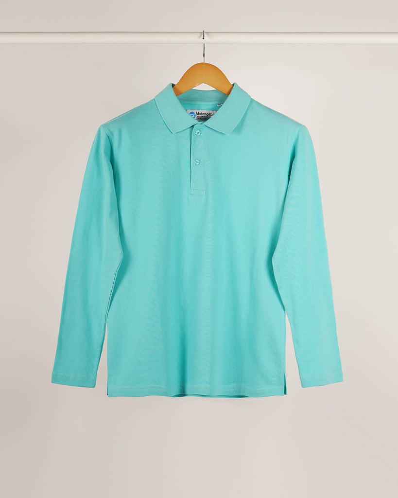 Melangebox Full Sleeves Polo Tee: Robin Egg Blue