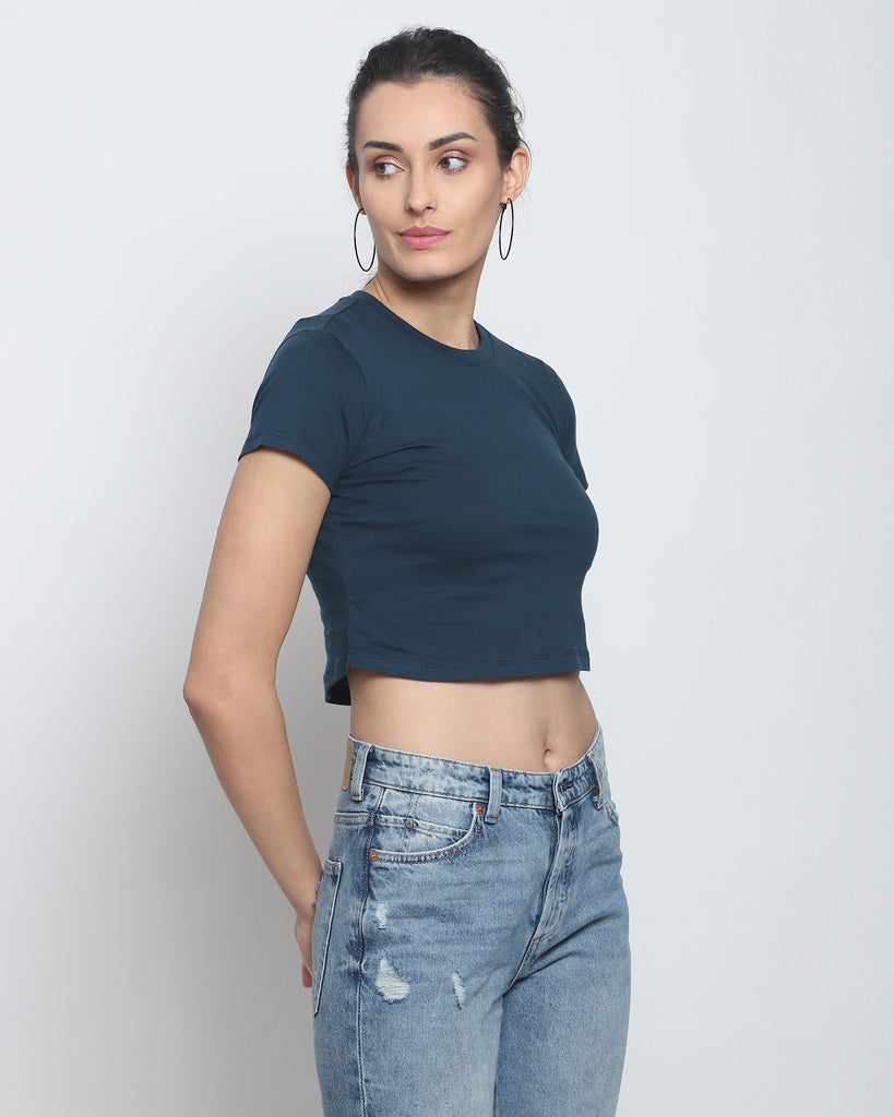 Melangebox Crop Top: Solid Deep Teal Blue