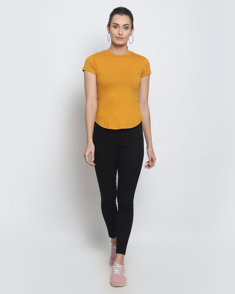 Melangebox Women Crew Neck Top: Mustard