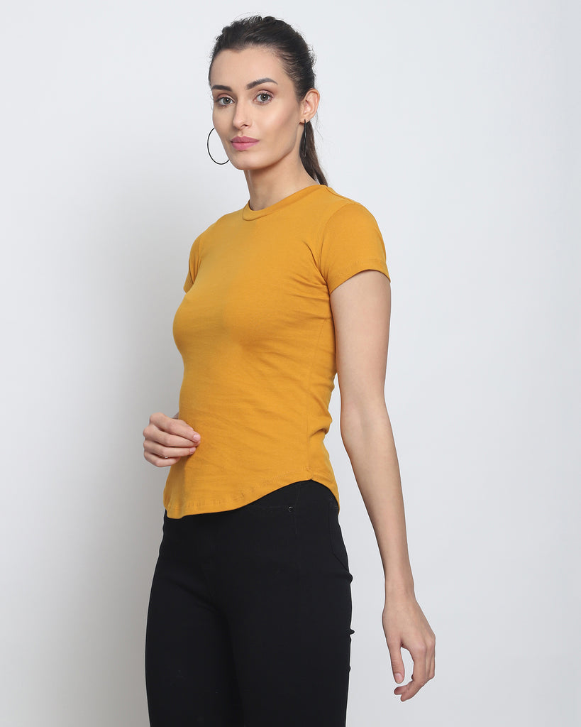 Melangebox Women Crew Neck Top: Mustard