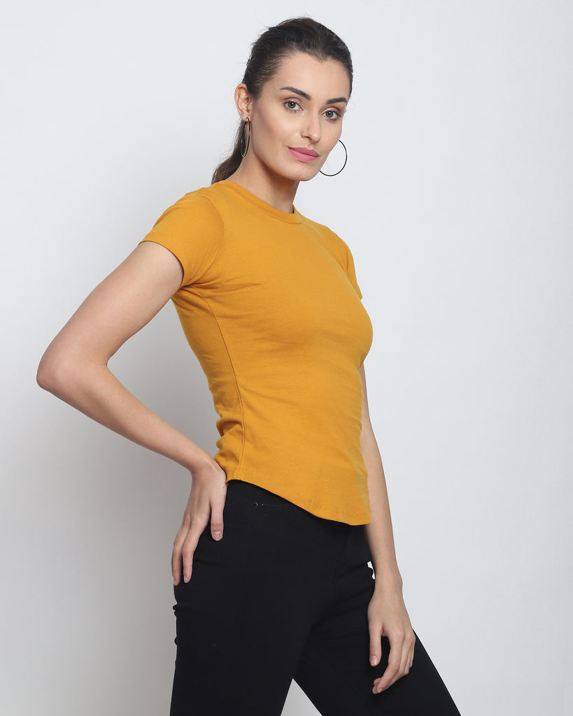 Melangebox Women Crew Neck Top: Mustard