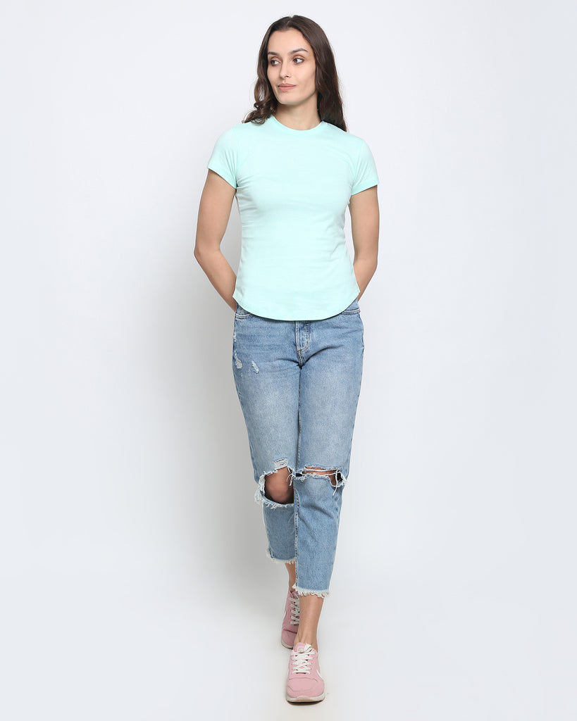 Women Crew Neck Top: Pale Green