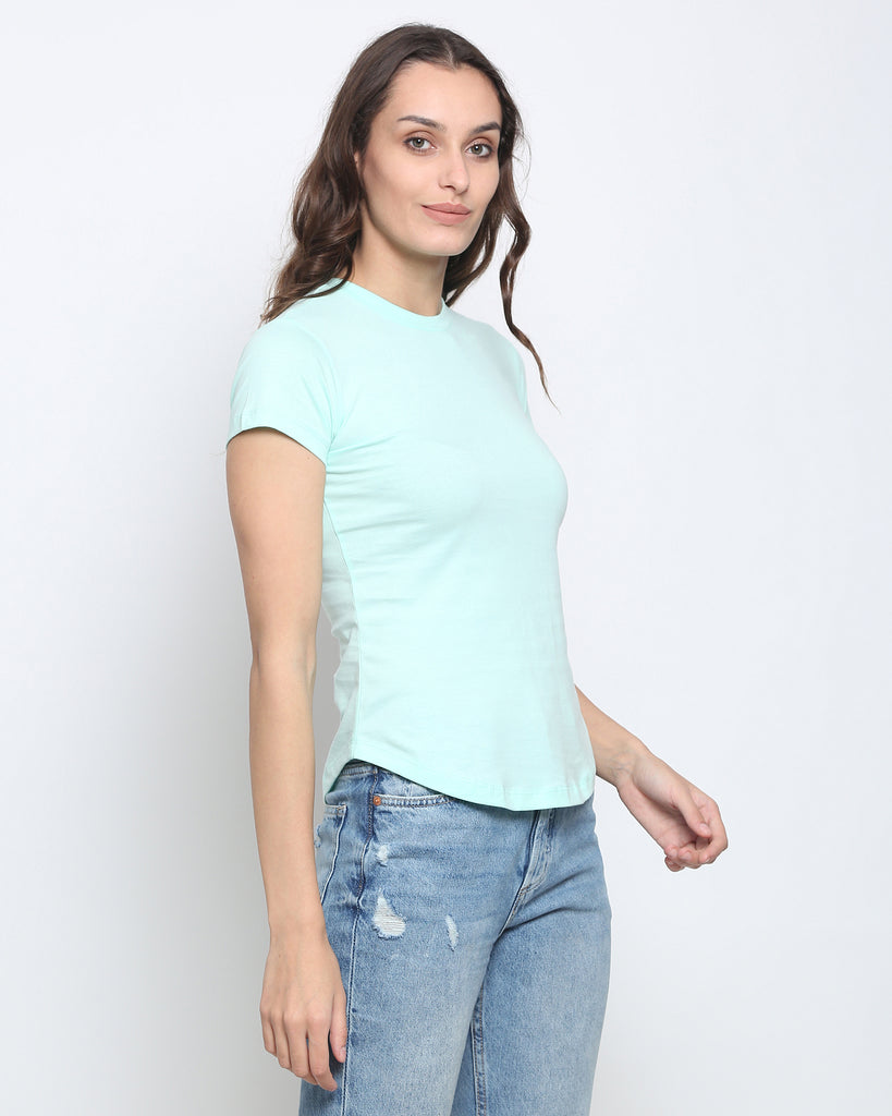 Women Crew Neck Top: Pale Green