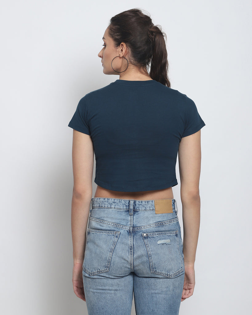 Melangebox Crop Top: Solid Deep Teal Blue