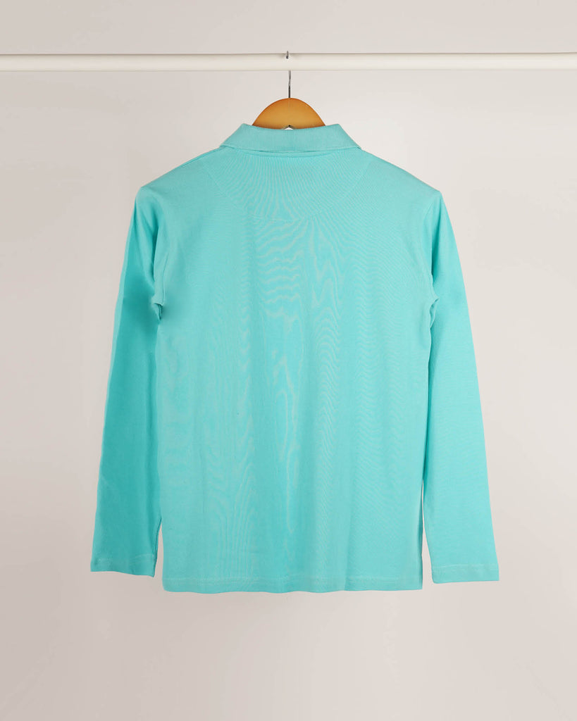 Melangebox Full Sleeves Polo Tee: Robin Egg Blue