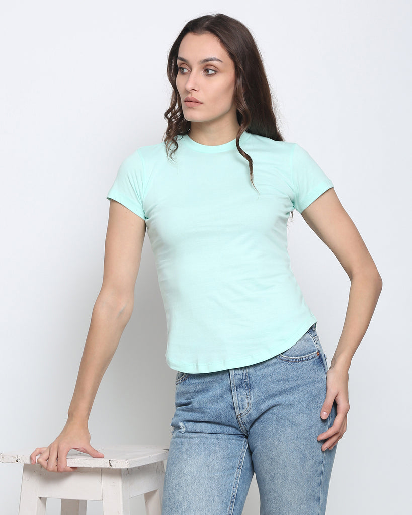 Women Crew Neck Top: Pale Green