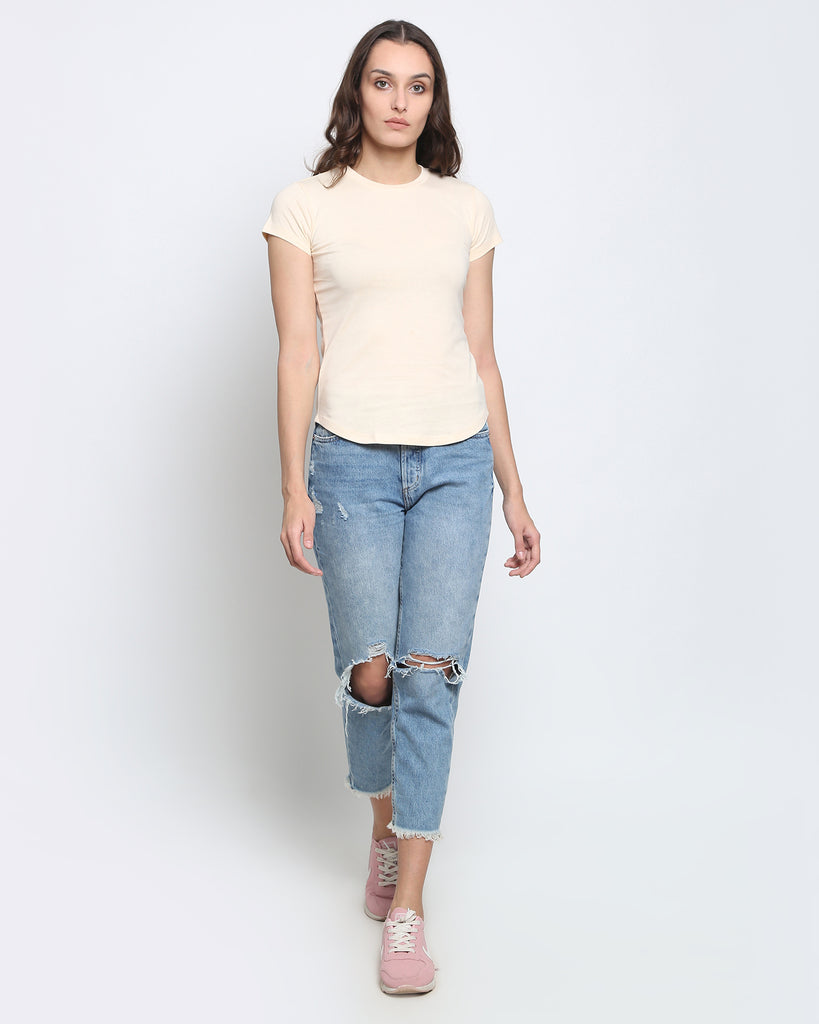Women Crew Neck Top: Pale Ivory