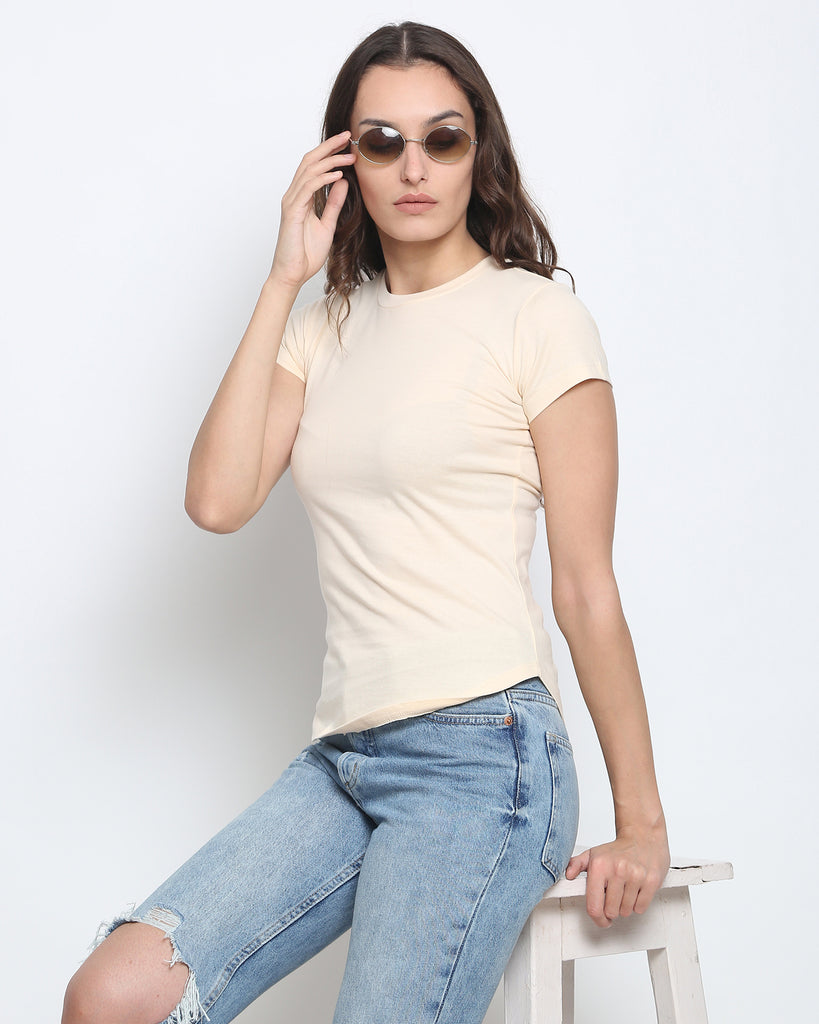 Melangebox Women Crew Neck Top: Pale Ivory